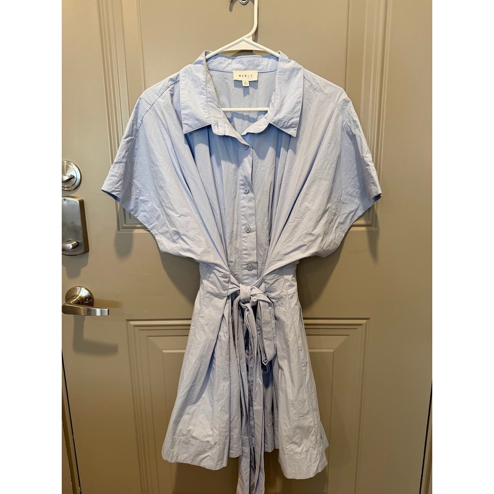 Mable Short Sleeve Tie Waist Dress Light Blue Size Small